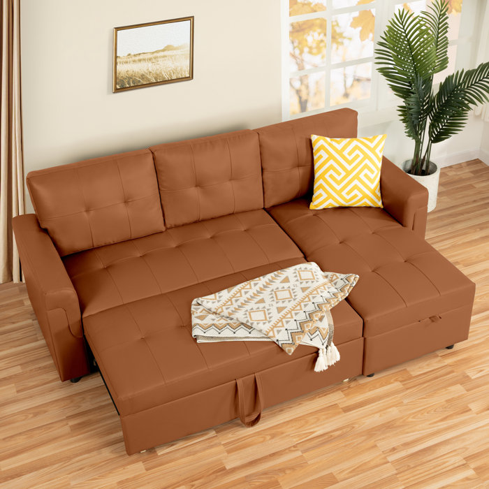 Ebern Designs Drashti L Shaped Sleeper Sofa with Storage PullOut Couch Bed Upholstered Sofa Air